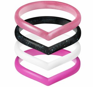 4 Pack Triangle Diamond Stackable Rubber Engagement Bands ThunderFit Thin Silicone Wedding Rings for Women 2mm Thickness 2.8mm Width 